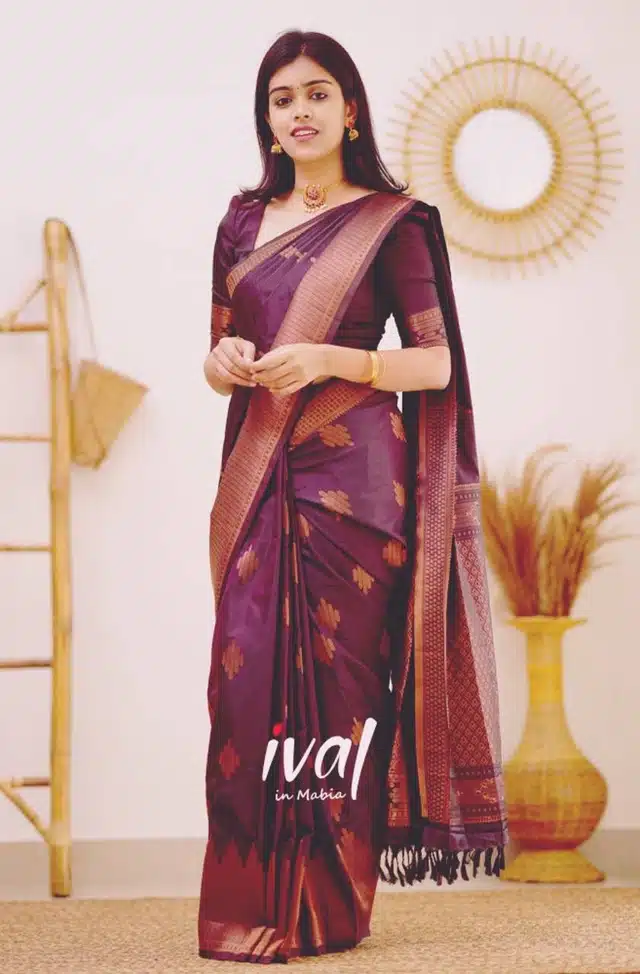Banarasi Silk Woven Saree for Women (Purple, 6.3 m)