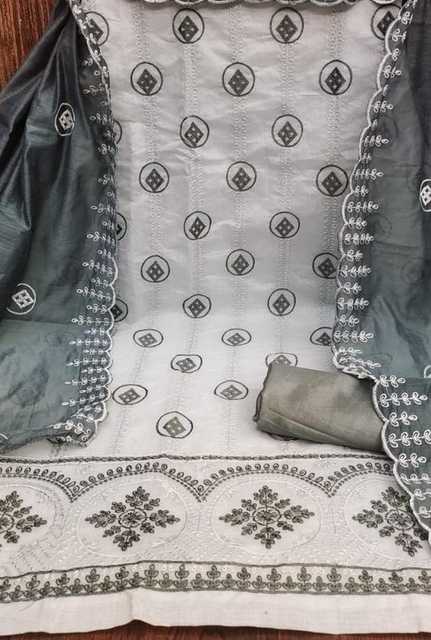 Women's Unstitched Dress Material (Grey) (OCH-177)