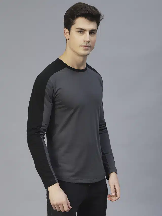 Men's Round Neck T-shirt (Dark Grey, L)