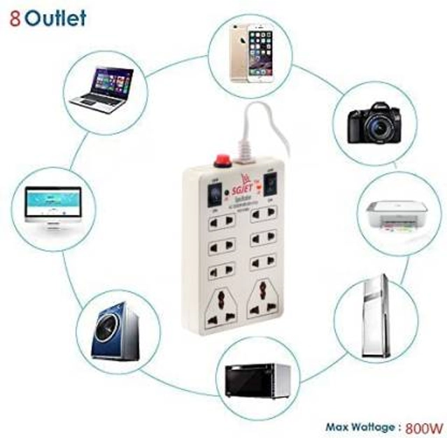 SGJET 8 Socket 2 Switchs Extension Board -  (White, 2 mtr, pack of 1)