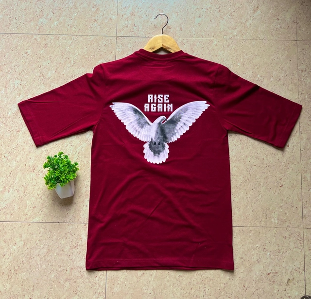 Round Neck Printed T-Shirt for Men (Maroon, S)