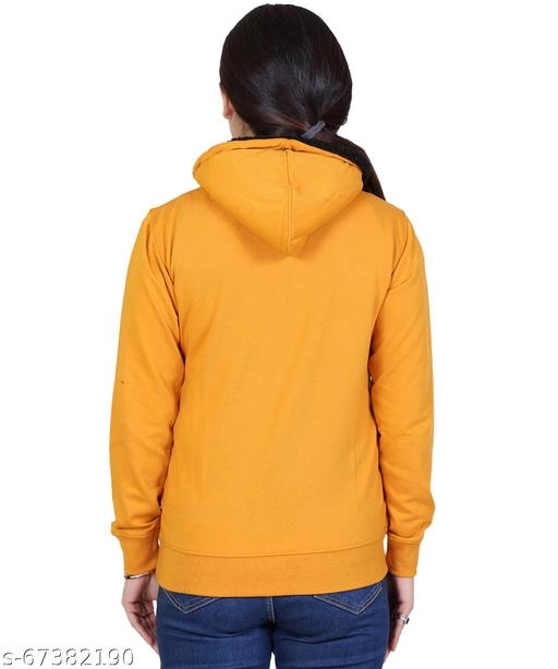 Cotton Blend Printed Hoodie for Women (Yellow, M)