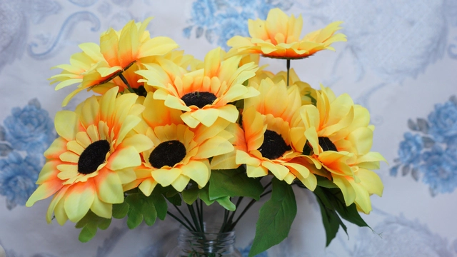 Artificial SunFlowers Bunches for Diwali Decoration (Yellow, Pack of 14)