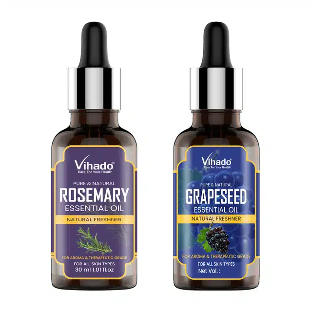 Vihado Rosemary & Grapeseed Essential Oils (Pack of 2, 15 ml)