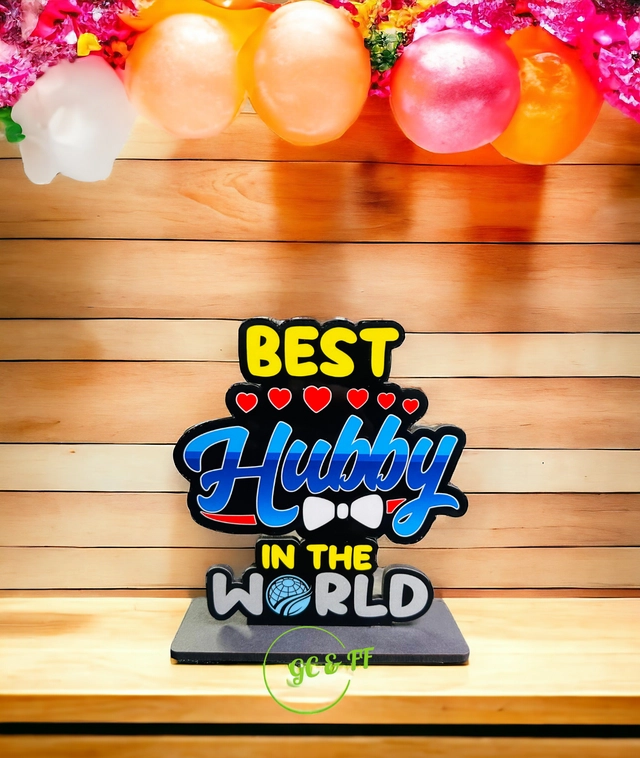 Wooden Handcrafted Best Hubby In The World Trophy Gifts (Multicolor, 14.5 cm)