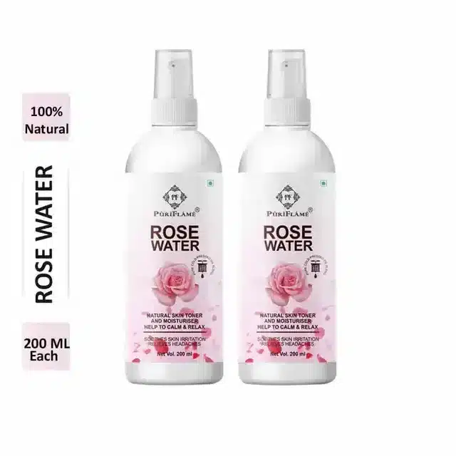 Puriflame 100% Pure Rose Water for Men & Women (Pack of 2, 200 ml)
