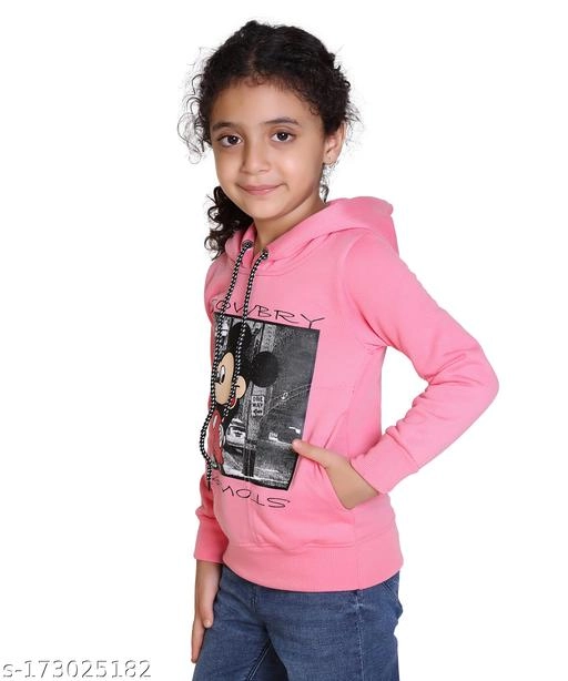 Woolen Printed Hoodie for Girls (Pink, 4-5 Years)