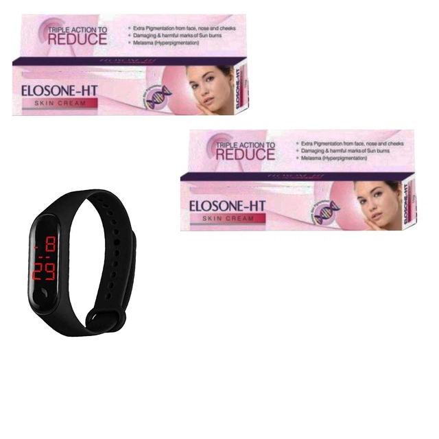 Eloshen-HT 2 Pcs Face Glowing Cream (15 g) with Digital Watch (Black) (Set of 2)