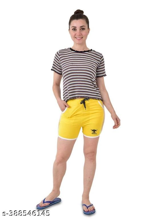 Cotton Solid Shorts for Women (Yellow, S)