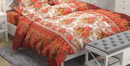 Cotton Double Floral Flat 144 TC Bedsheet (Pack of 1, Red)