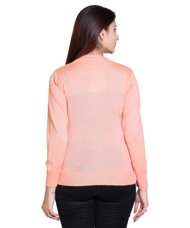 V Neck Solid Cardigans for Women (Peach, M)