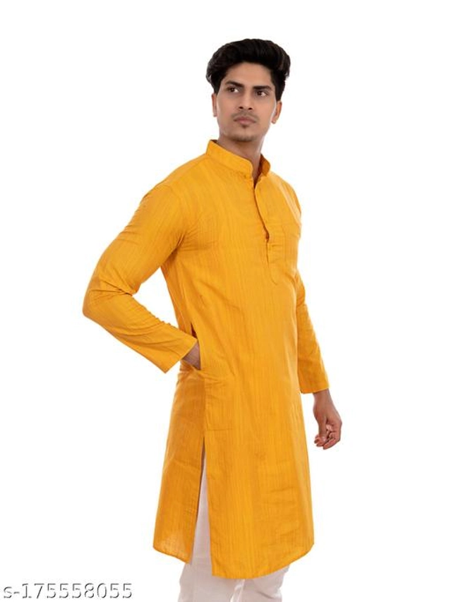 Cotton Blend Kurta for Men (Yellow, M)