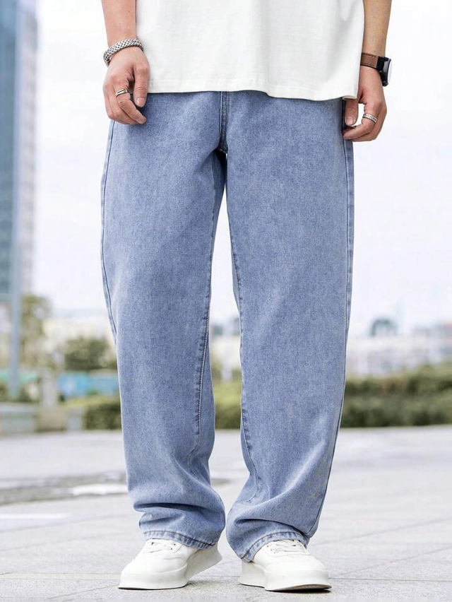 Denim Washed Baggy Jeans for Men (Sky Blue, 28)