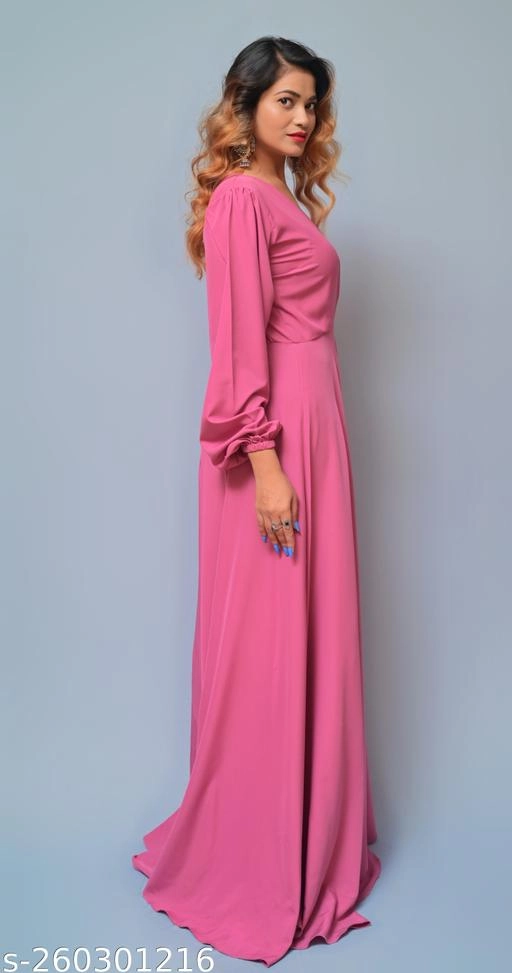 Crepe Solid Gown for Women (Pink, XS)