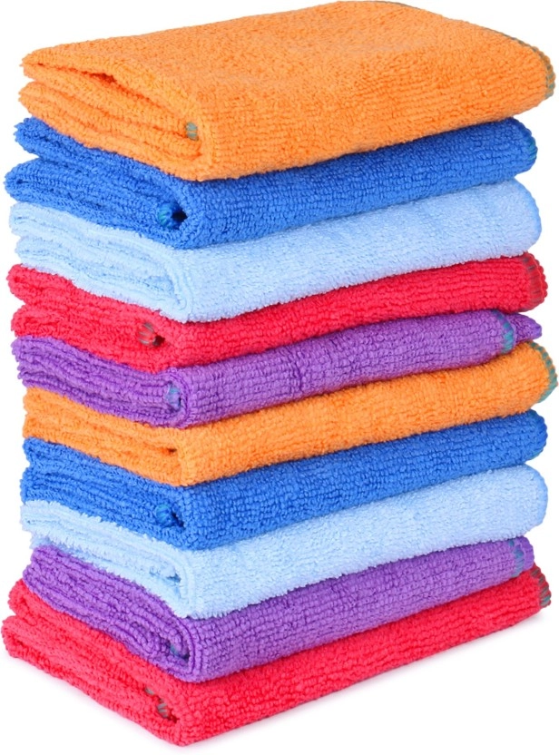 Cotton Bolls Wet And Dry Multicolour Microfiber Cleaning Cloth (30X35cm)(Pack Of 10)