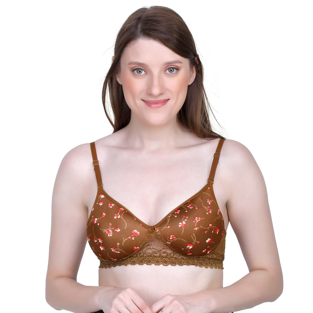 Cotton Blend Printed Padded Bra for Women (Multicolor, 30)