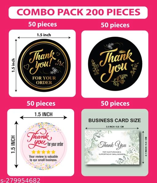 Combo of 150 Pcs Thank You Stickers (1.5 inches) & 50 Pcs Visiting Card (3.5x2.1 inches) (Multicolor, Set of 2)