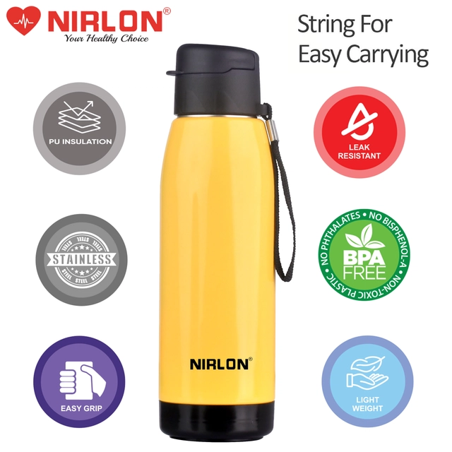 Nirlon PU Insulated Stainless Steel Water Bottles (Yellow, 750 ml)