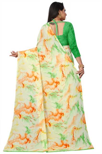 Kanooda Prints Georgette Women Saree With Un-stitched Blouse (Green) (KP-55)