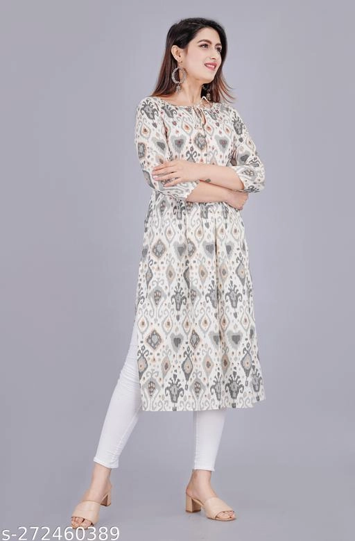 Rayon Printed Anarkali Kurti for Women (Grey, M)