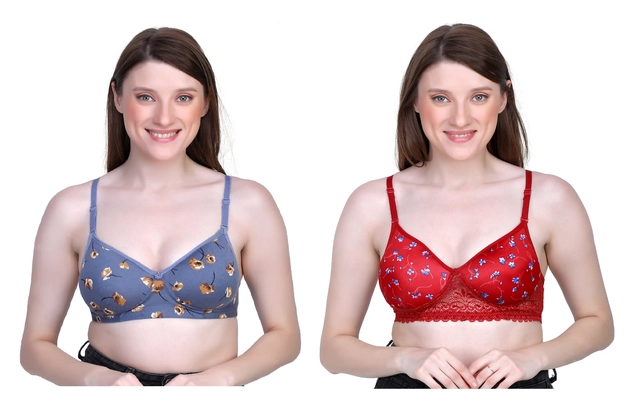 Cotton Blend Printed Padded Bra for Women (Multicolor, 30)