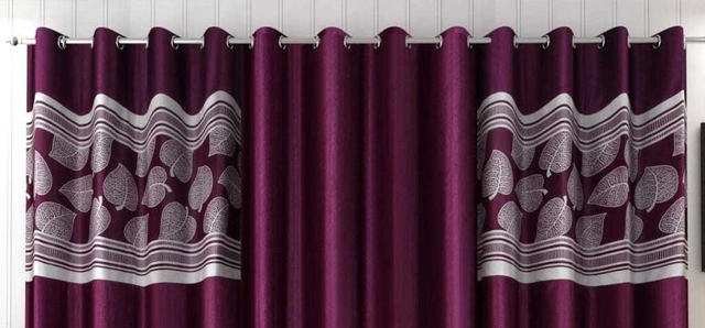 Polyester Curtains for Door (Purple, 7 Feet) (Pack of 3)