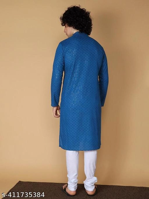 Viscose Rayon Embroidered Kurta for Men (S, Teal)