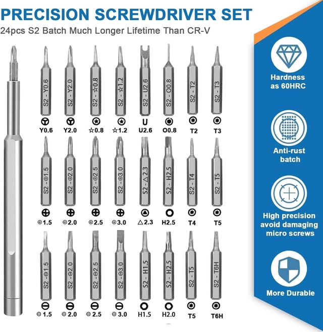 Ruzan Premium 24-in-1 Precision Magnetic Small Combination Screwdriver Set (Multicolor, Set of 1)