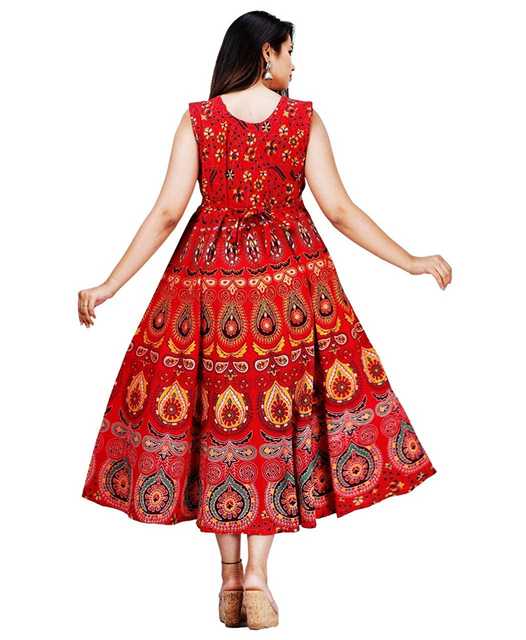 Majestic Women Casual Cotton Women Printed Dress (Red) (MT-45)