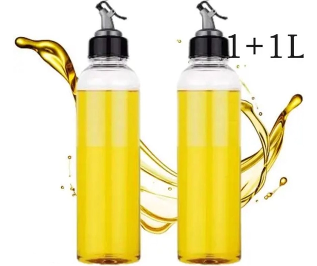 Premium Plastic Oil Dispenser Bottle (Transparent, 1000 ml) (Pack of 2)