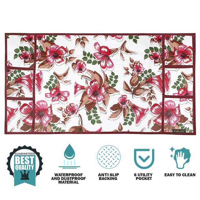 WISHLAND 1 Pc Fridge Cover for Top with 6 Pockets, 2 Handle Cover, 4 Fridge Mats (Set of 7, 21X39 inch) (A-612)