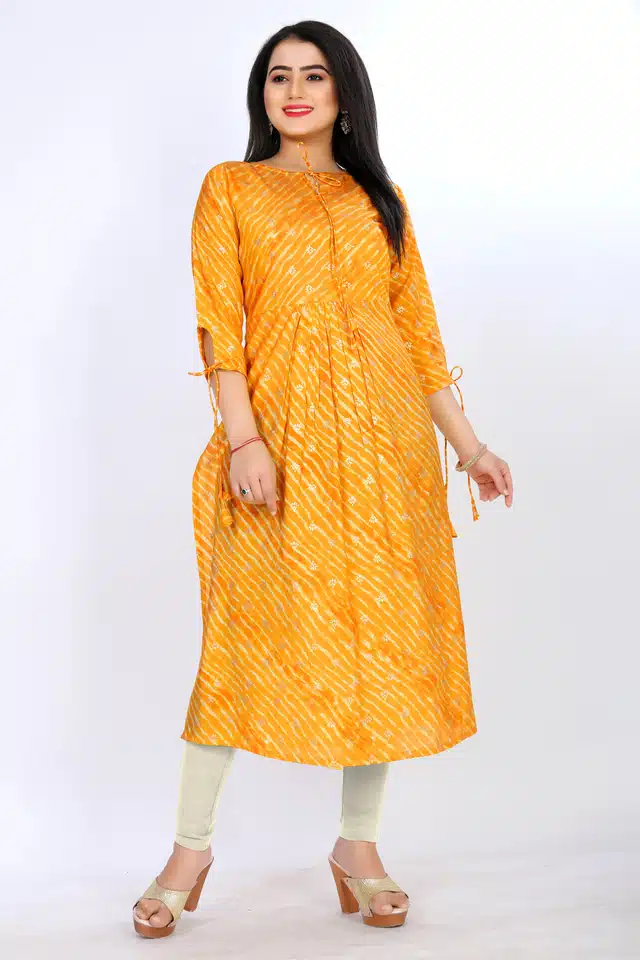 Crepe Kurti for Women (Yellow, M)