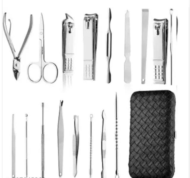 Manicure Pedicure Set Nail Clippers, Esup 16 In 1 Stainless Steel Professional Pedicure Kit Nail Scissors Grooming Kit With Leather Travel Case (250 g, Set Of 1)