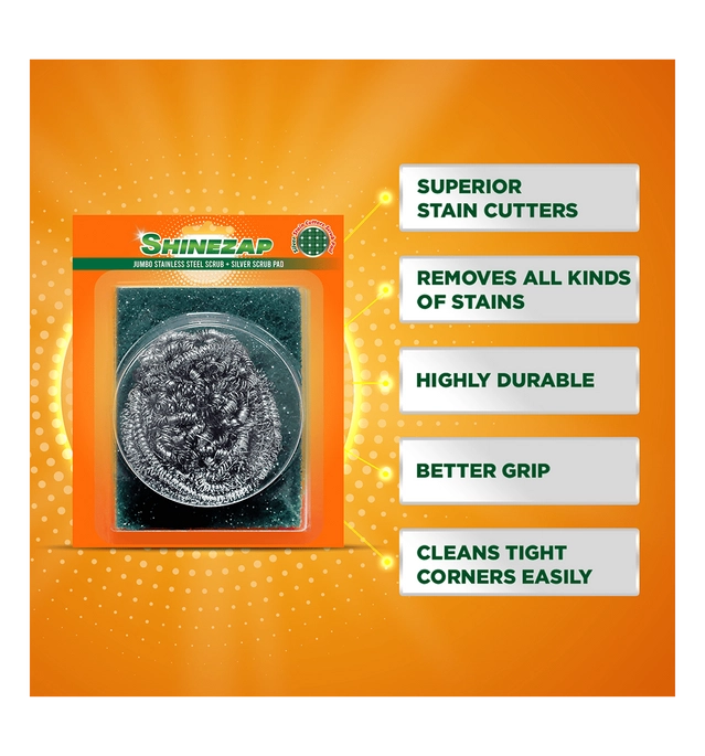 CHAKAACHAK Shinezap jumbo Steel Scrub & Silver Scrub Pad Combo