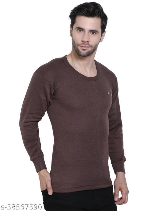 Cotton Thermal Topwear for Men (Brown, L)