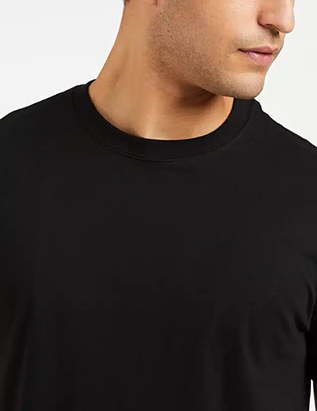 Half Sleeves Solid T-shirt for Men (Black, L)