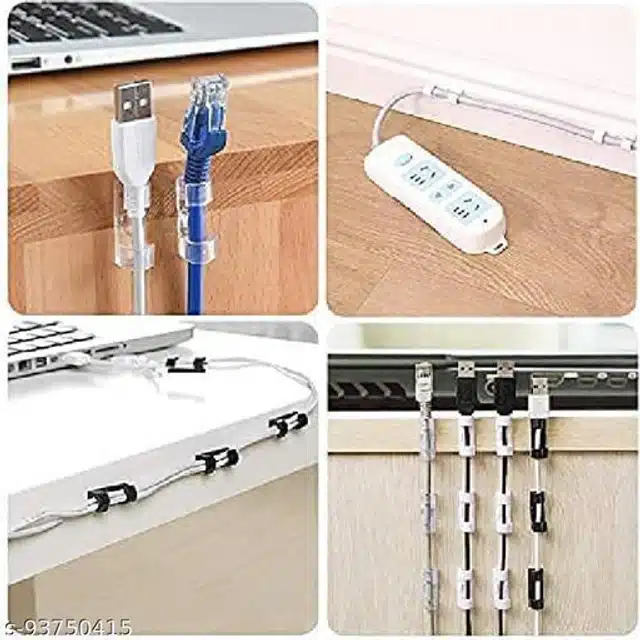 Plastic Desktop Cable Organizer (Transparent, Pack of 16)