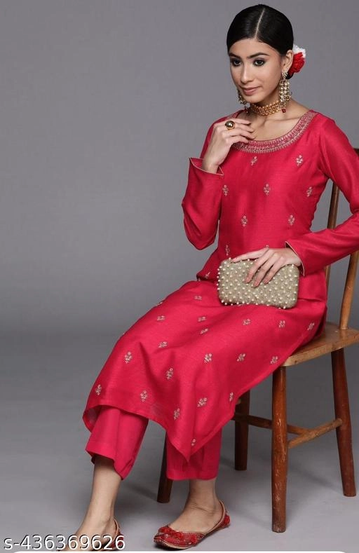 Art Silk Embroidered Kurti for Women (Red, XS)