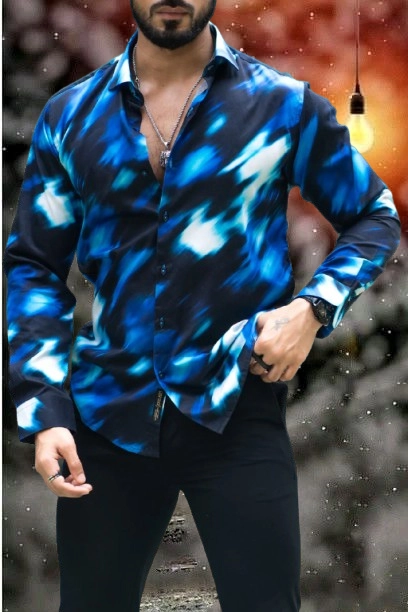 Full Sleeves Printed Shirt for Men (Multicolor, S)