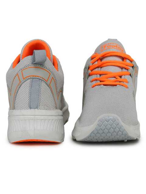 Footox Stylish Mens Casual Shoes (Grey & Orange, 8) (F-1316)
