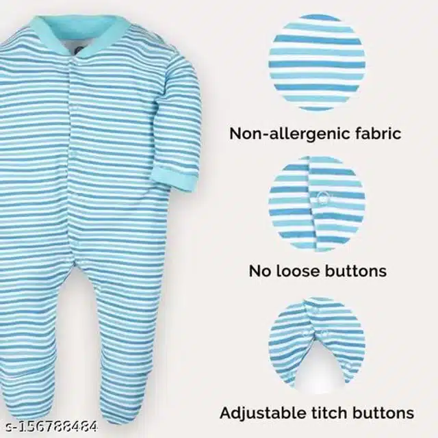 Cotton Rompers for Kids (Sky Blue, 0-3 Months)