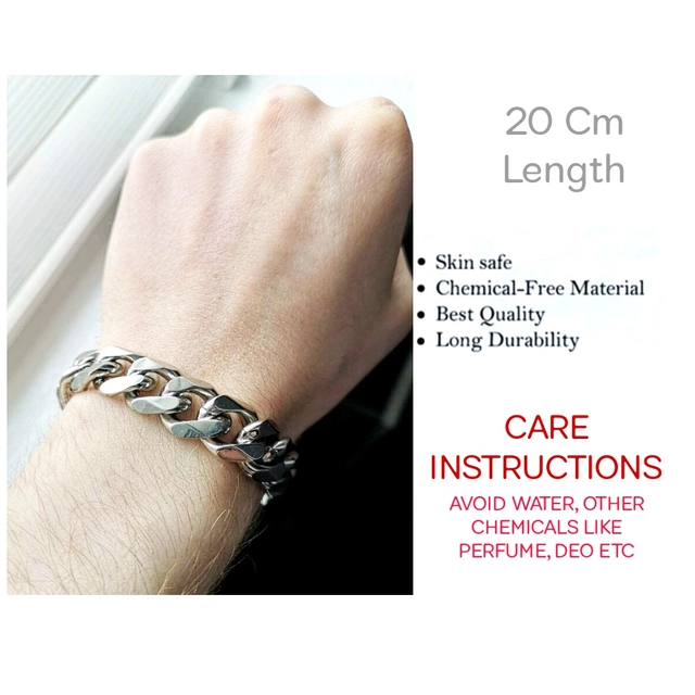 Silver Plated Adjustable Length Bracelet for Men & Boys (Silver, 20 cm)