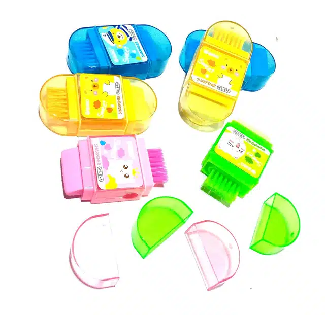 3 in 1 Eraser, Sharpners & Brush (Multicolor, Pack of 6)