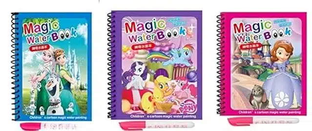 Reusable Quick Dry Water Painting Book with Doodle Pen for Kids (Multicolor, Pack of 3)