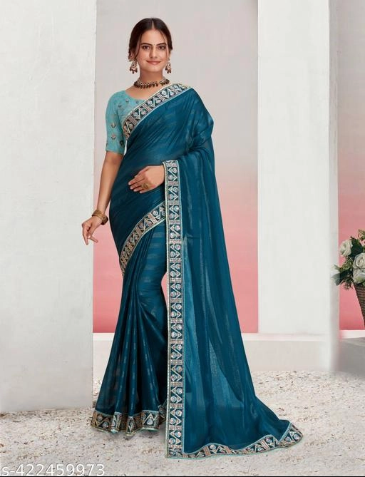 Georgette Embroidered Saree for Women (Teal, 6.3 m)