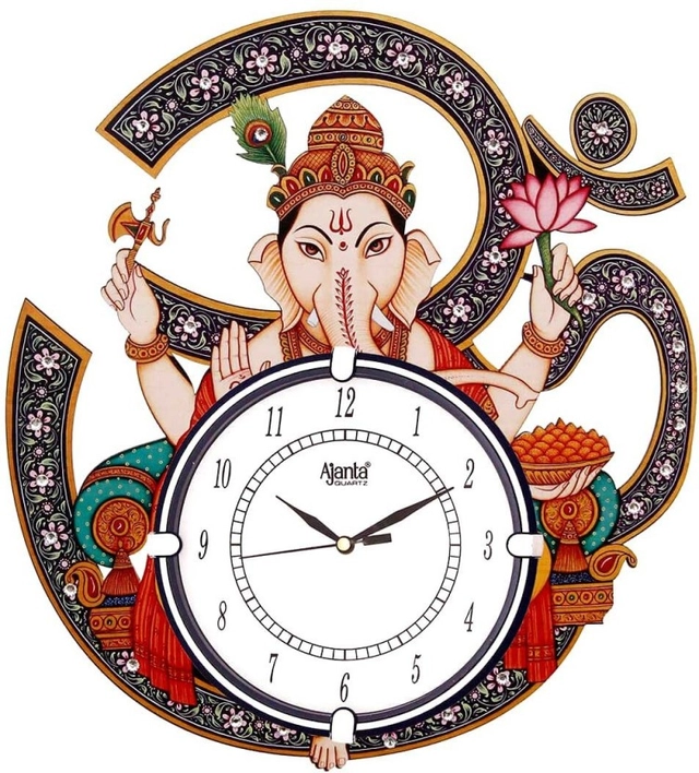 AJANTA Analog Multicolor OM Ganesha With Glass Wall Clock (38.4x34.4 cm) (Pack Of 1)