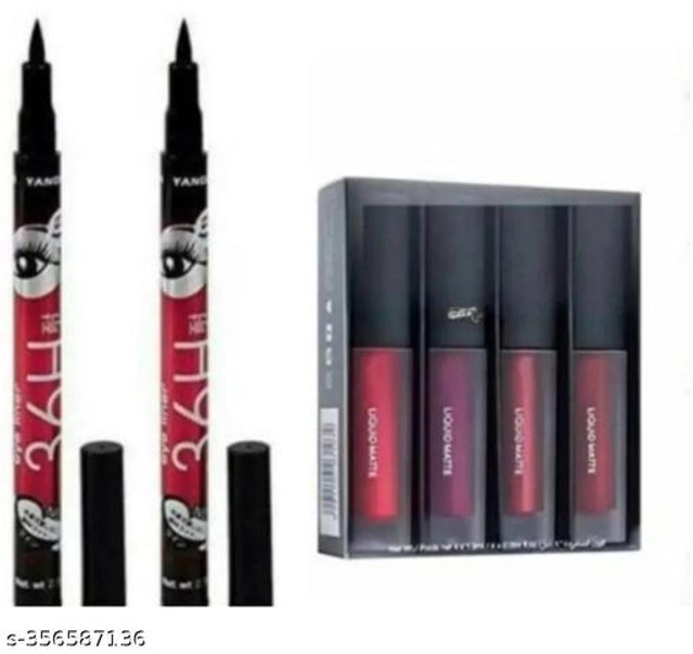 4 Pcs Lipstick with 2 Pcs Eyeliner (Multicolor, Set of 2)