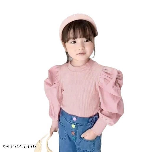 Cotton Solid Top for Girls (Pink, 4-5 Years)