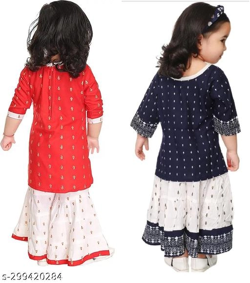 Rayon Kurta Set for Girls (Multicolor, 0-3 Months) (Pack of 2)