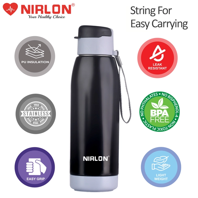 Nirlon PU Insulated Stainless Steel Water Bottles (Black, 750 ml)